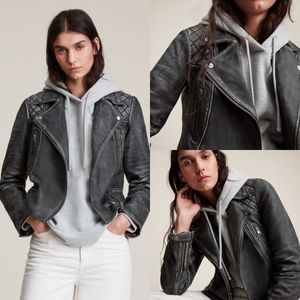 All Saints Gray Leather Biker Jacket